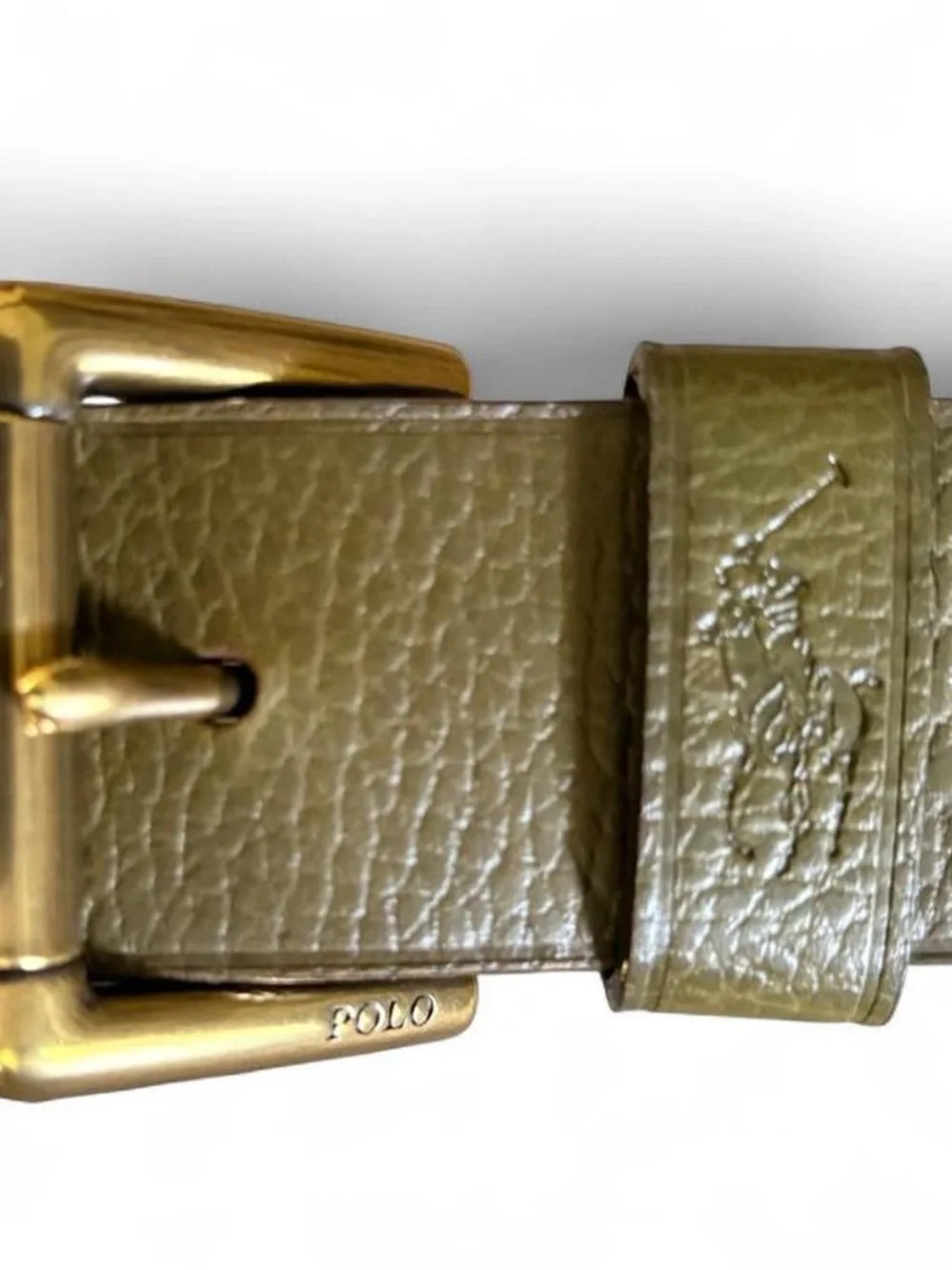 Polo by Ralph Lauren Olive Green Leather Belt with Gold Buckle